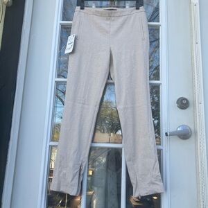 Beige Straight-Leg Dress Pants